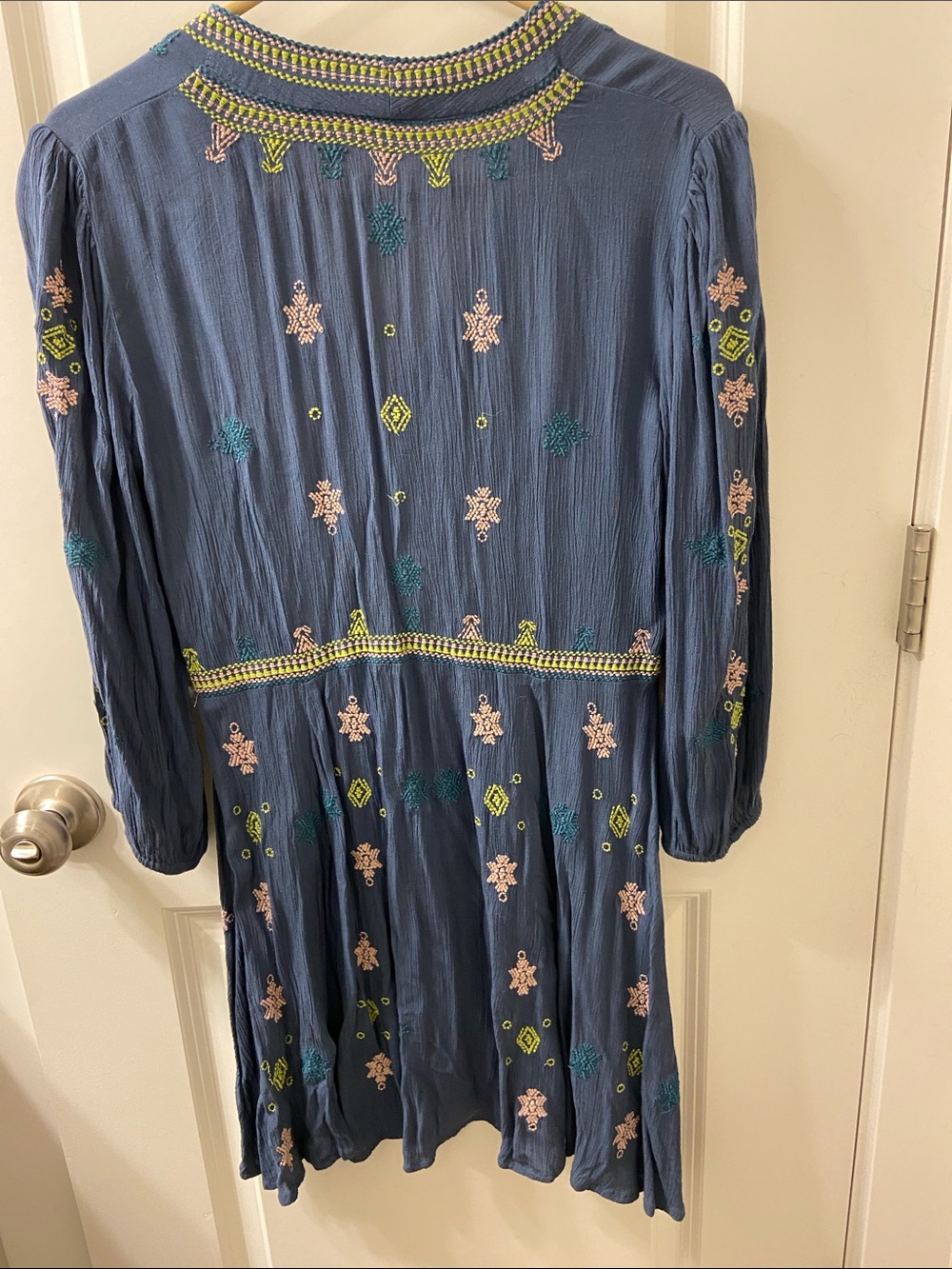 Free People Blue Embroidered Mini Dress with Pink and Lime Accents - Picture 2 of 4